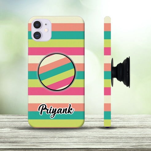 Milticolor Strip Custom Name Mobile Case with Pop Holder