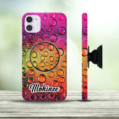 Multicolor Drops Custom Name Mobile Case with Pop Holder