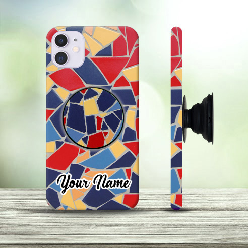 Multicolor Marble Design Phone Case with Name Pop Holder