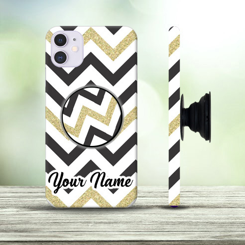 Zig Zag design mobile cover with pop holder