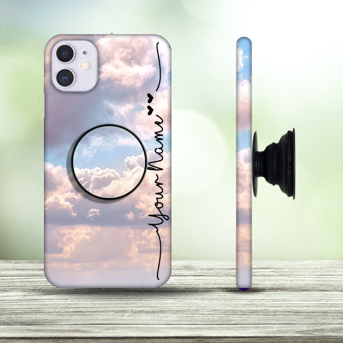 22 – Beautiful Cloudy Sky Custom Name Phone Case with Pop Holder