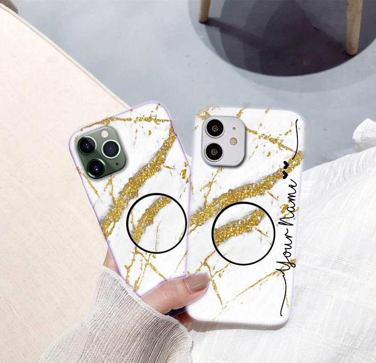 1269 – White Golden Marble Family Phone Case with Holder